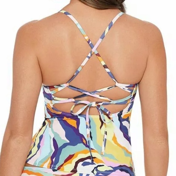 SALT & Cove Zebra Cross Back Tankini Swim Top - Picture 2 of 4